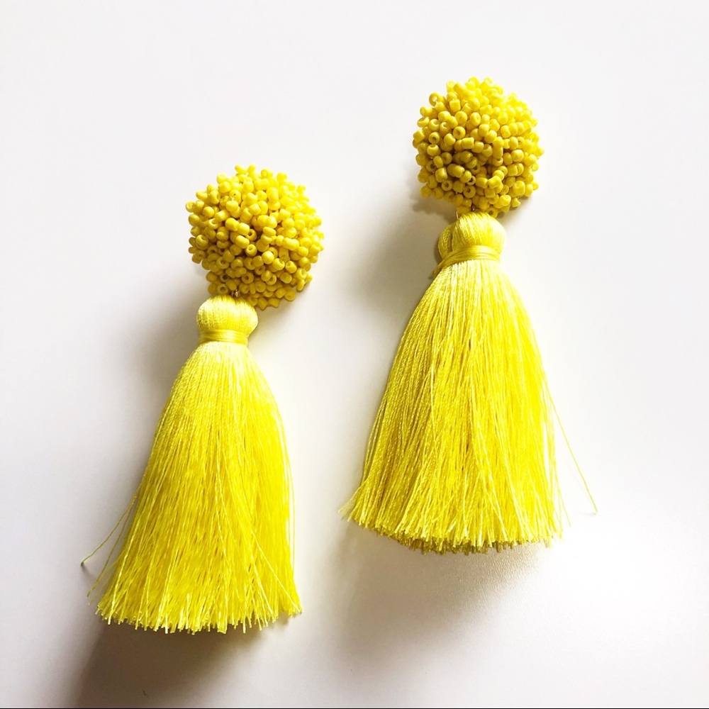 🌻 Yellow Beaded Tassel Earrings